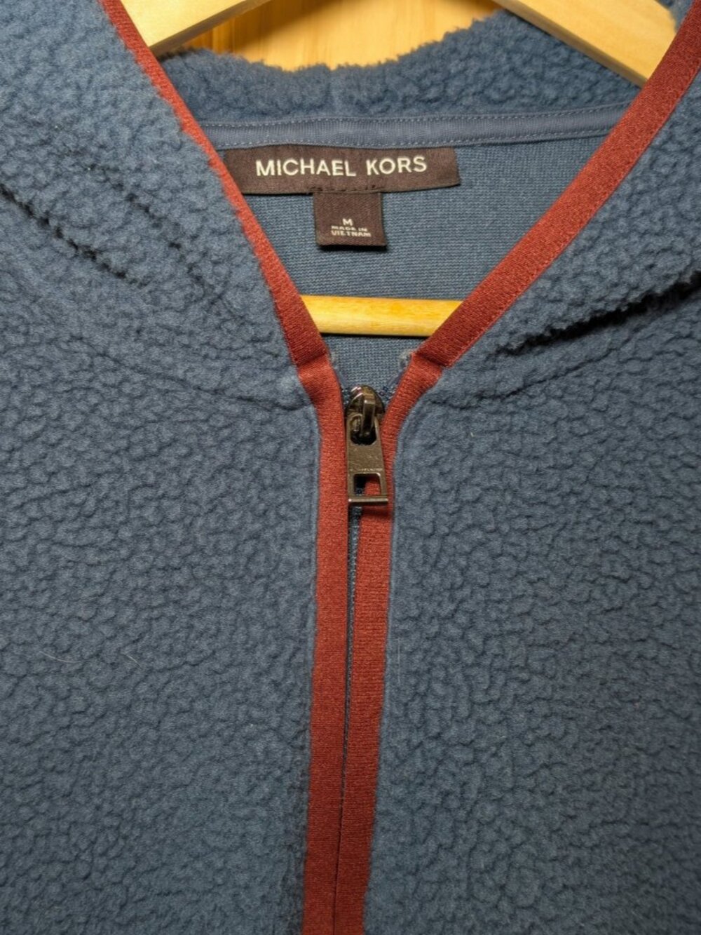 Michael Kors Mens Sherpa Fleece Half Zip Hoodie Pullover M Blue Colorblock - Picture 3 of 16